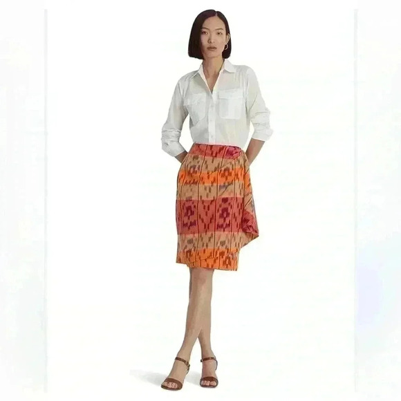 Lauren Ralph Lauren Cotton/Linen Geometric Pattern Wrap Skirt - Picture 1 of 5